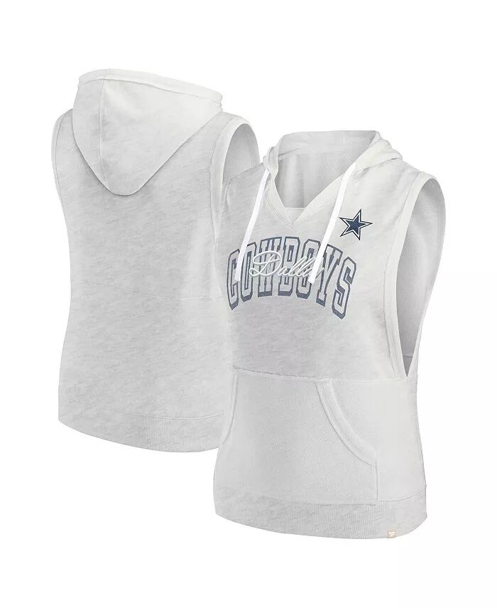 

Женская толстовка с капюшоном Oatmeal Dallas Cowboys Lounge Script без рукавов с V-образным вырезом Fanatics
