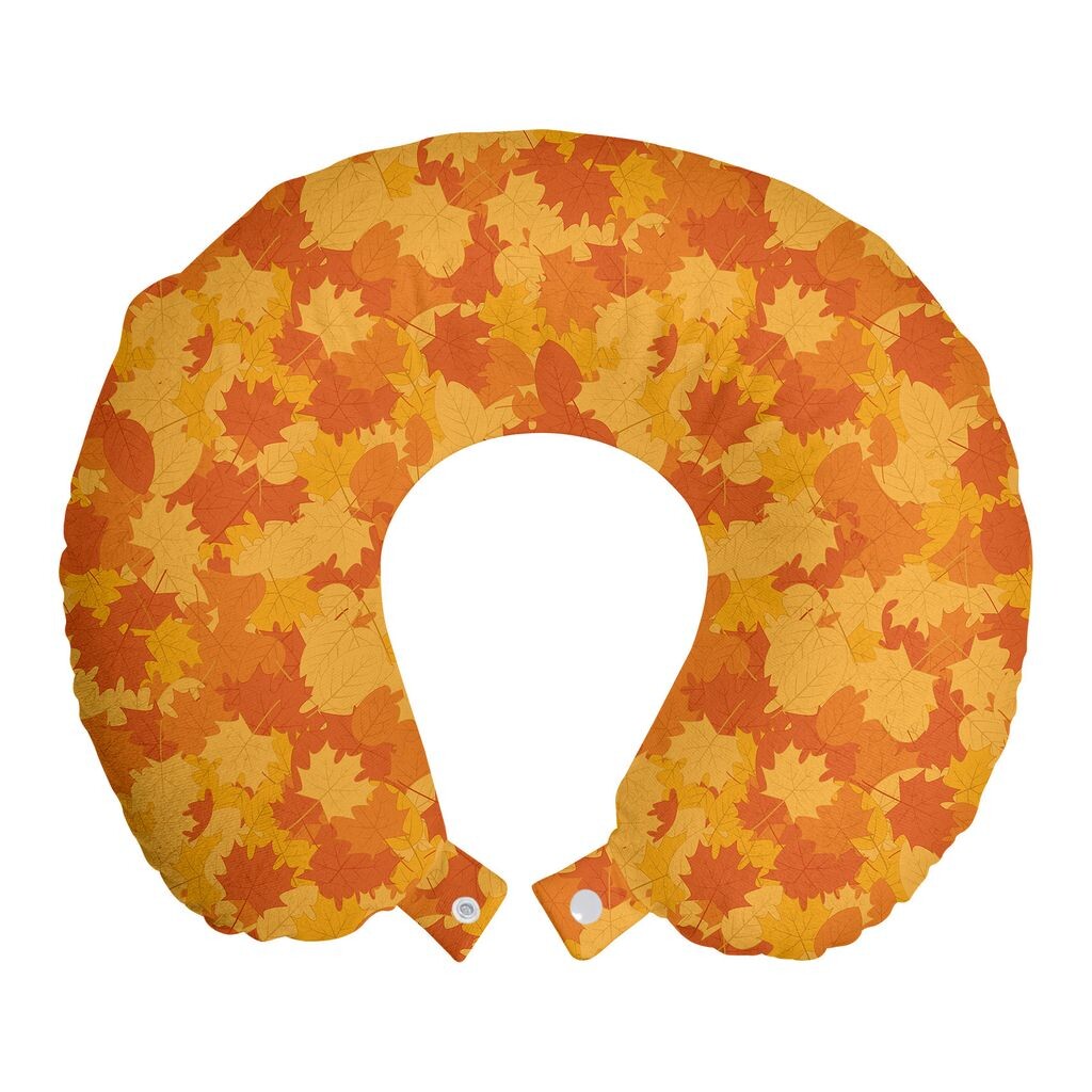 

ABAKUHAUS Подушка для путешествий Burnt Orange, поддержка шеи, мультяшные опавшие листья, пенопластовые дорожные принадлежности для самолета и автомобиля, 30x30 см, календулы Burnt Orange