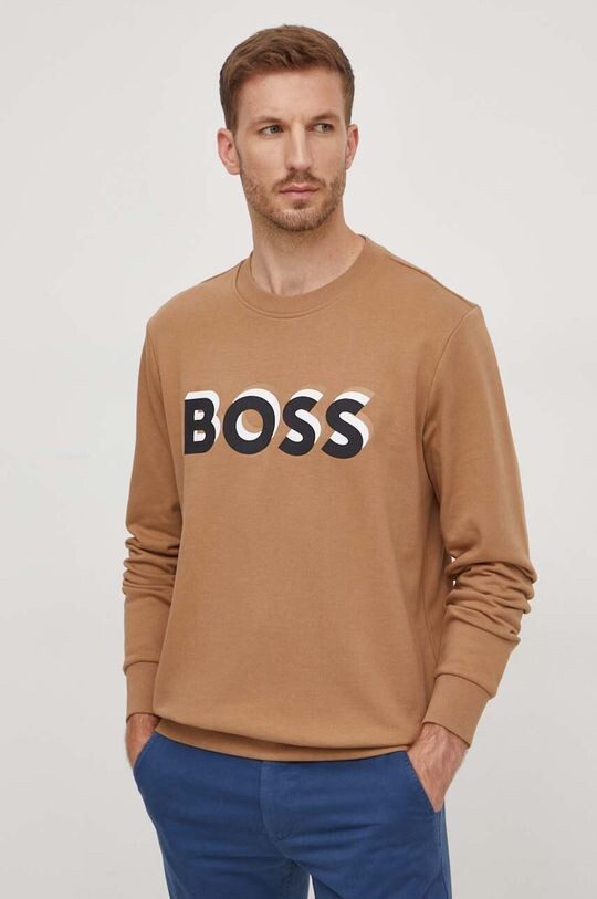 

Хлопковая толстовка Boss, бежевый