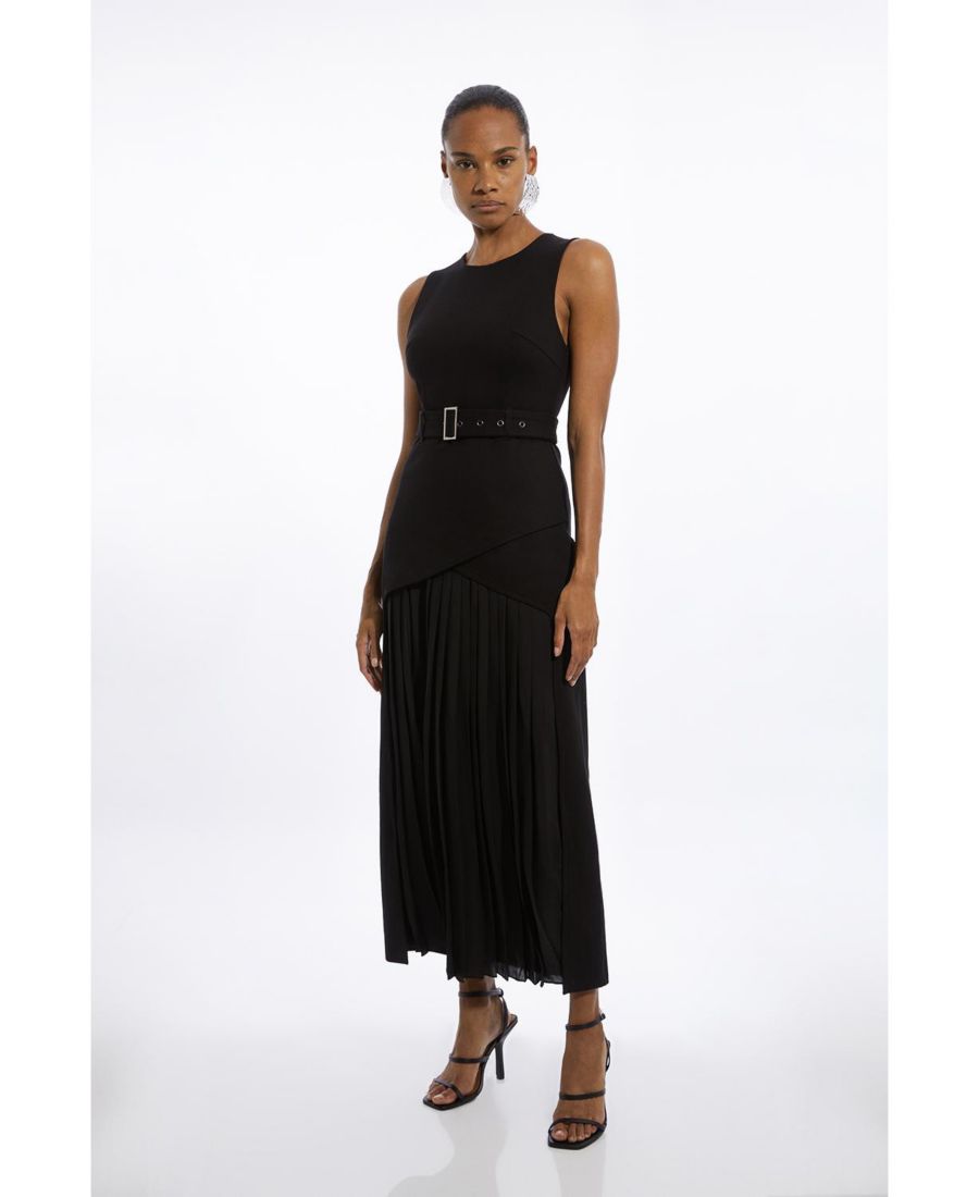 

Женское плиссированное макси-платье из трикотажа Karen Millen, Black