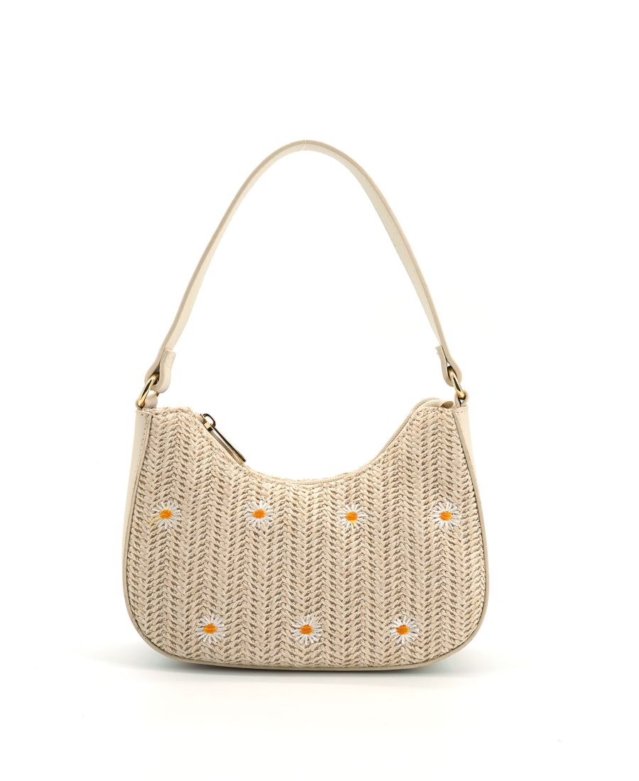 

Сумка Nyomi с цветочным принтом и соломенной ручкой через плечо LIKE DREAMS, Ivory