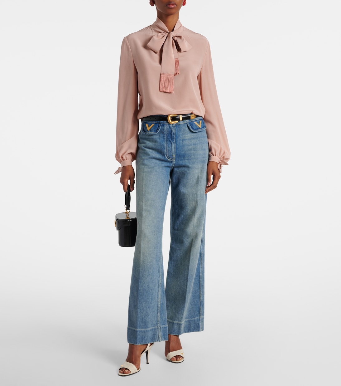 Джинсы VGold со средней посадкой и широкими штанинами Valentino, Medium Blue Denim — фото 2