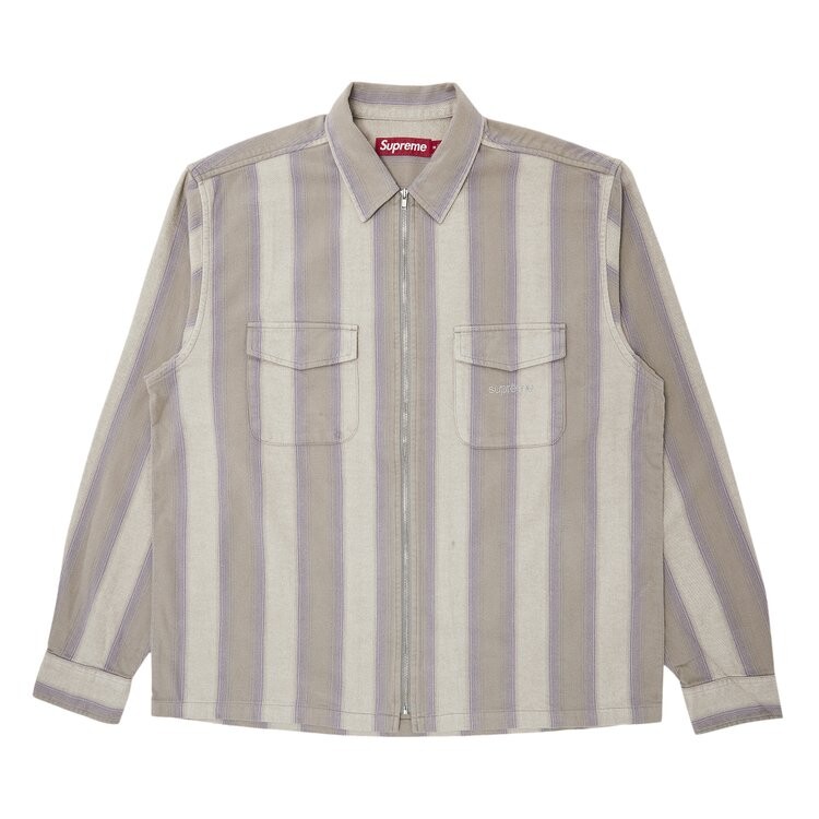 

Рубашка Supreme Stripe Flannel Zip Up 'Grey', серый