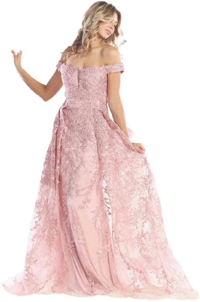 FORMALDRESSSHOPS - Гламурное: потрясающее вышитое платье-футляр для конкурсов красоты с открытыми плечами и длинным вырезом для выпускного бала Generic, розовый