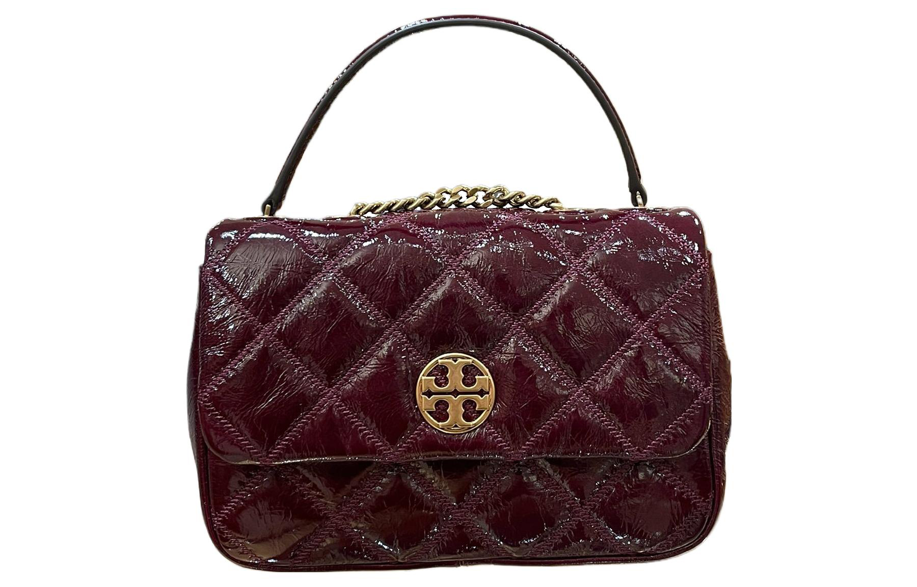 

Козья вощёная кожаная сумка-цепочка, наплечная сумка, кроссбоди женская бордовая TORY BURCH