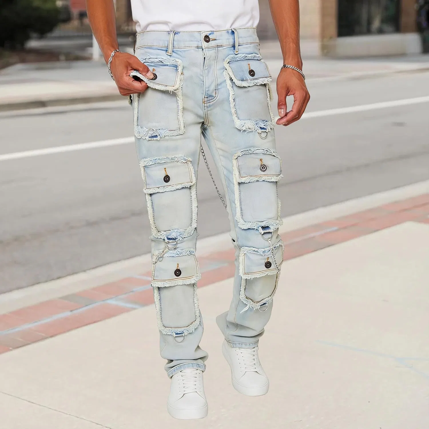 Джинсы карго, slim fit, Light Blue — фото 3