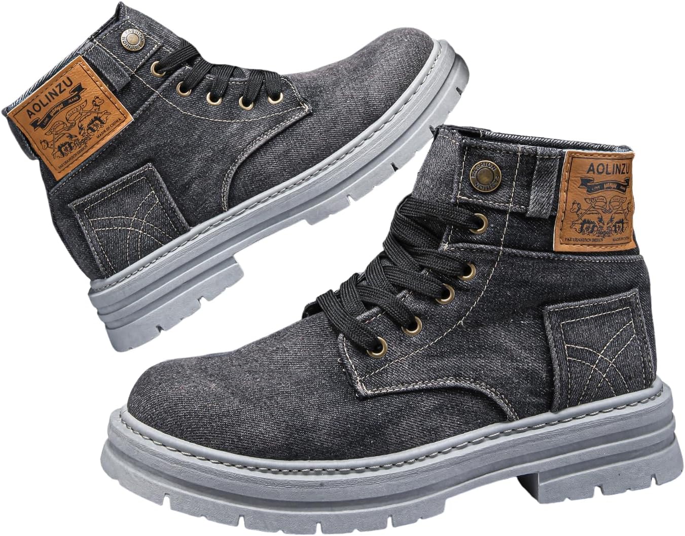 

Мужские высокие джинсовые массивные ботинки, модная удобная повседневная рабочая обувь для мужчин, прочные массивные ботинки на щиколотку Generic, черный