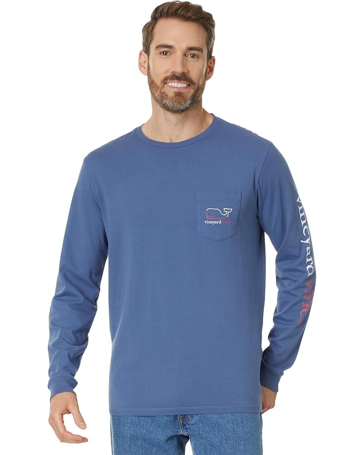 

Футболка Vineyard Vines Long Sleeve Burgee Vintage Whale Pocket Tee, цвет Moonshine