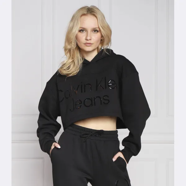 Блестящая укороченная толстовка институционального кроя Calvin Klein, черный — фото 2