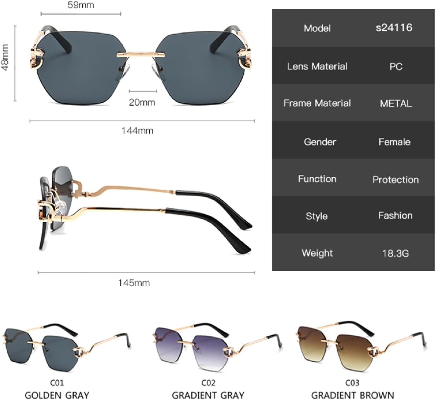 

Ретро-солнцезащитные очки неправильной формы без оправы с металлическими дужками в стиле леопардового принта, персонализированные, модные, универсальные TVTBBVV, Grey Pink
