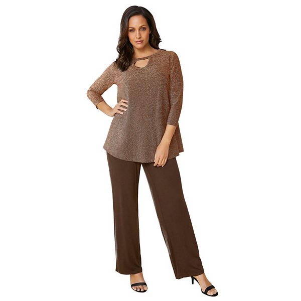 

Женская плюс сайз туника с вырезом-замочной скважиной и мерцающим эффектом Jessica London, Brown Shimmer