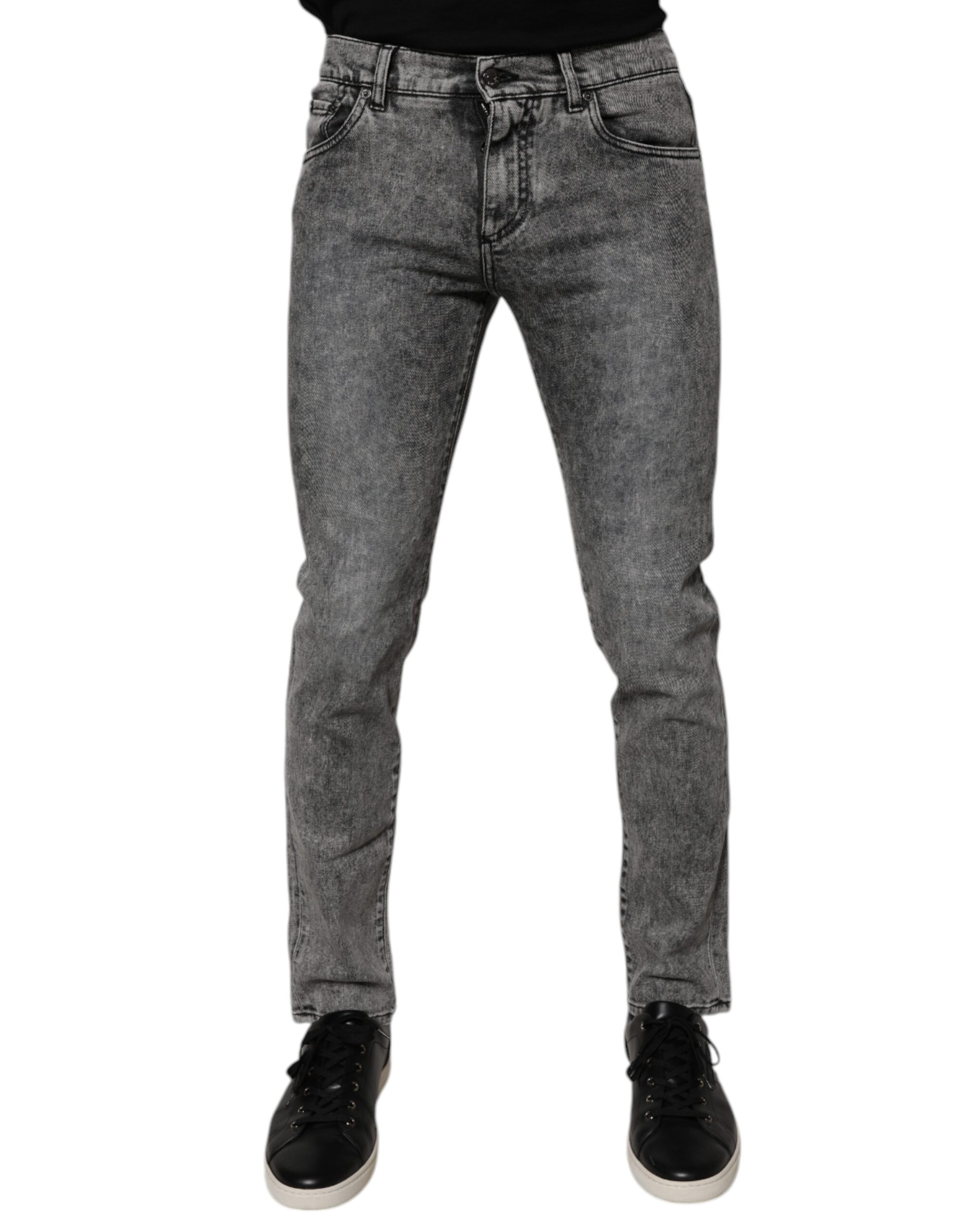 Темно-серые хлопковые джинсы Slim Fit из денима с эффектом потертости Dolce & Gabbana