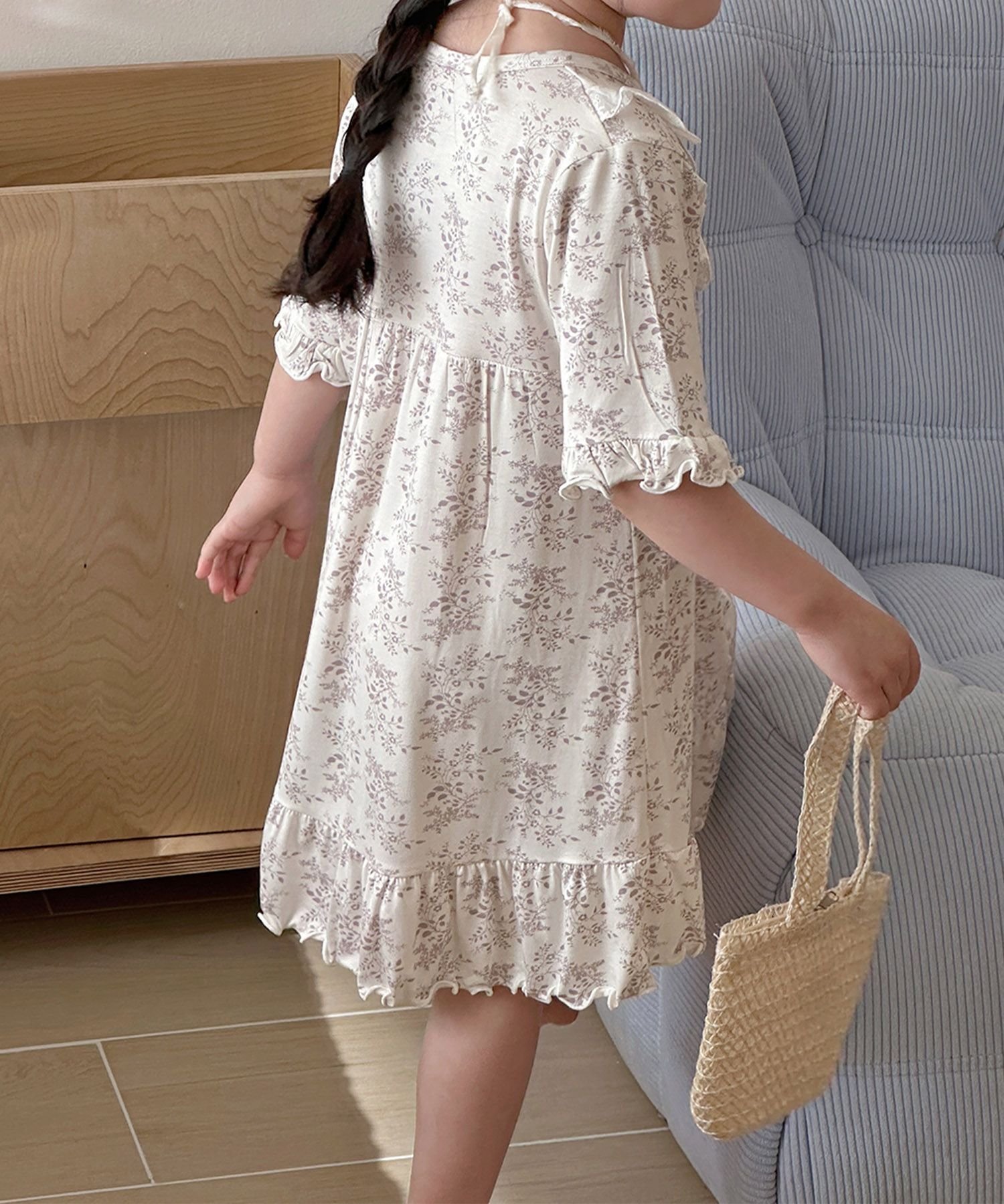 Свободное платье с ботаническим принтом Aimoha Kids, Light beige — фото 3