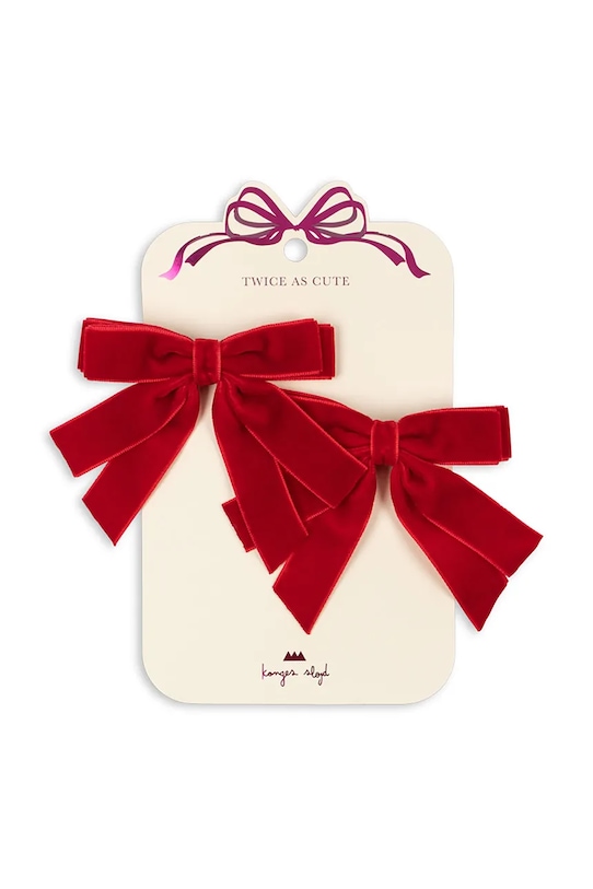 

Набор из 2 бархатных заколок для волос с двойным бантом Konges Sløjd, красный