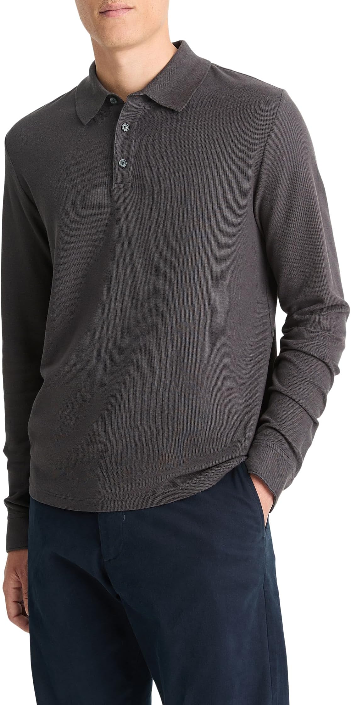 

Футболка Vince Pima Pique Long Sleeve Polo, цвет Carbon