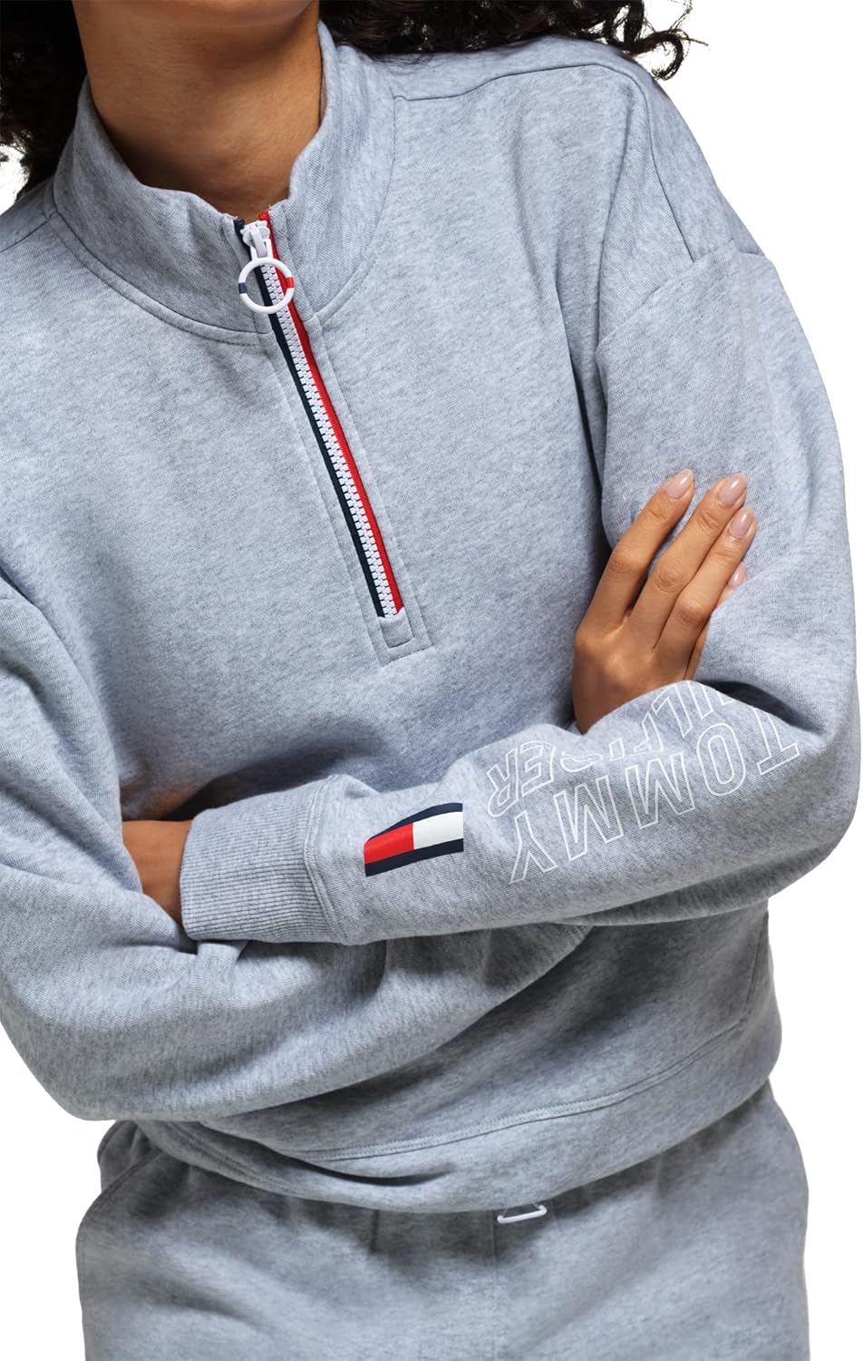 Женская полосатая толстовка Tommy Hilfiger с застежкой-молнией и поясом-банджи, Pearl Heather Grey — фото 4