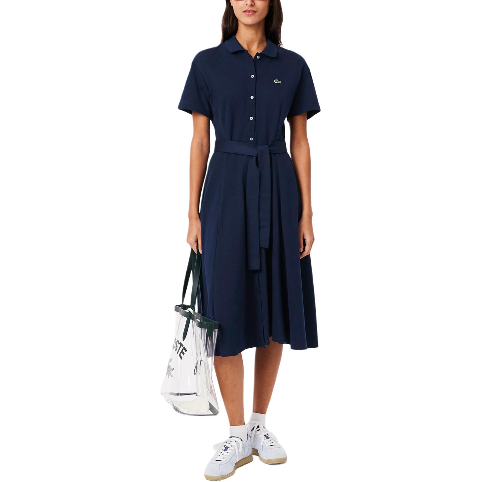 Мини-поло платье LACOSTE из пике, морской синий — фото 3