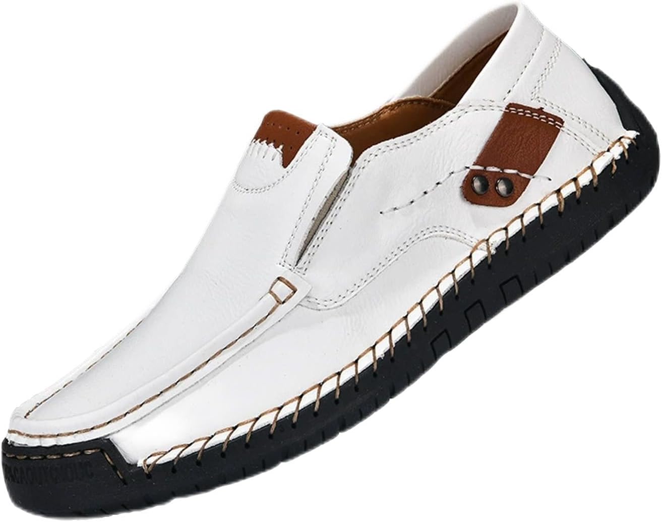 

Мужские вручную изготовленные мокасины из натуральной кожи, водонепроницаемые, без шнуровки, ортопедические прогулочные туфли, водительские мокасины Ghtrhsb, белый