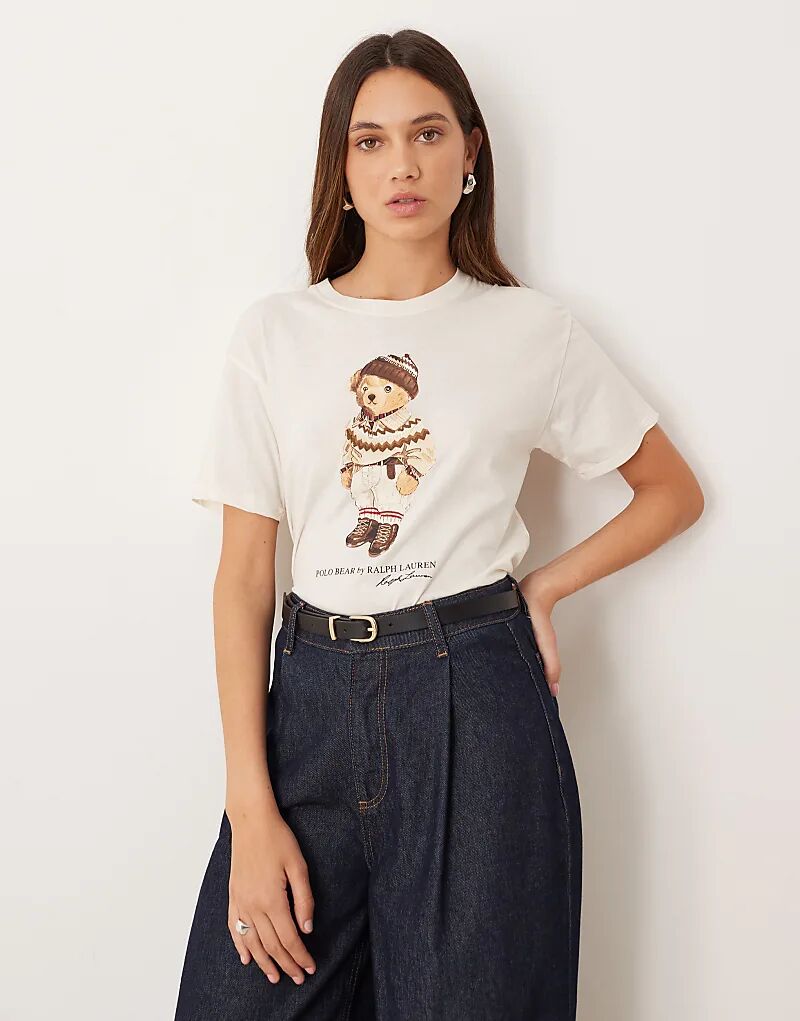

Футболка Polo Ralph Lauren с логотипом медведя кремового цвета