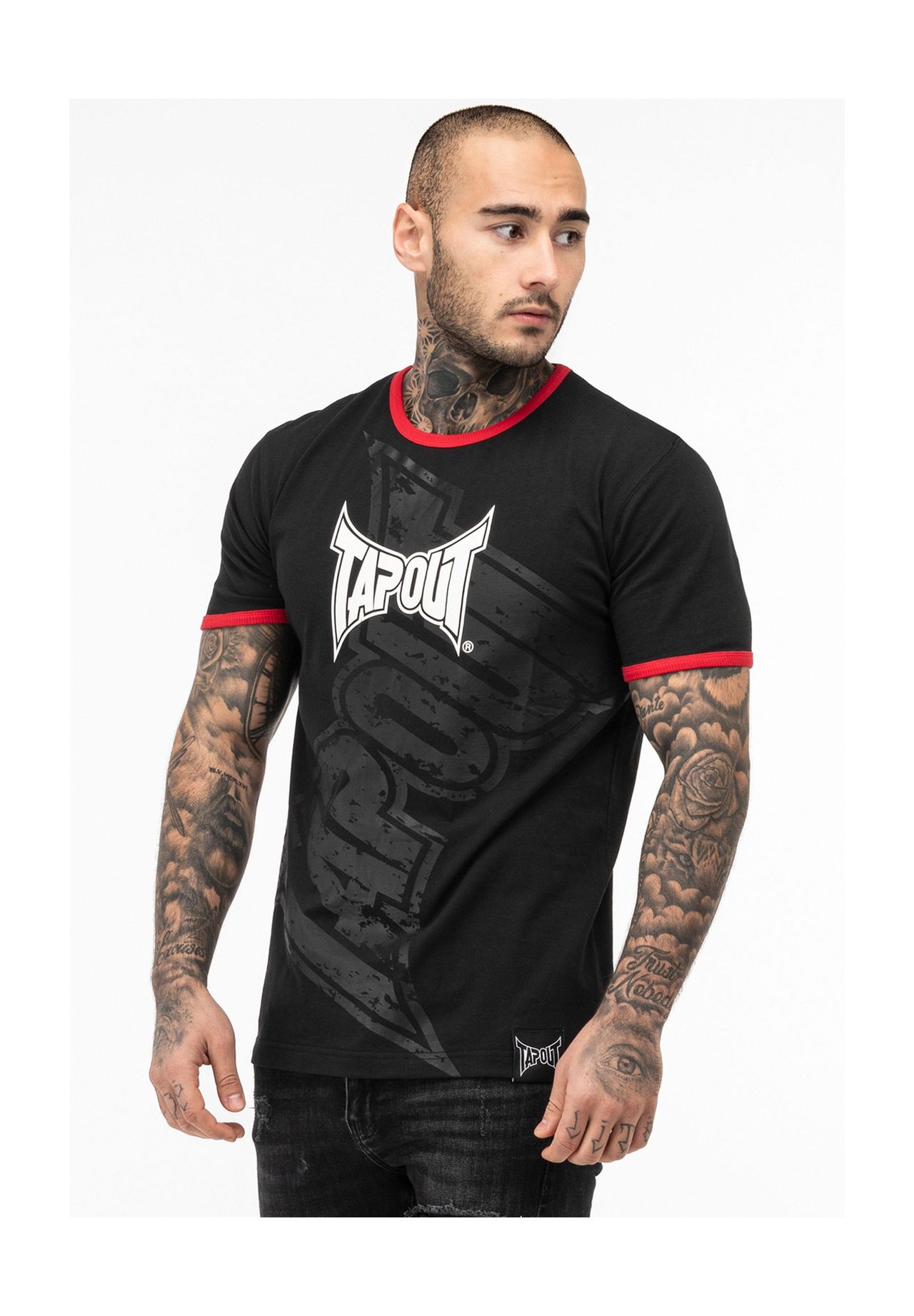 

Мужская футболка обычного кроя TRASHED TAPOUT, цвет Black/red/white