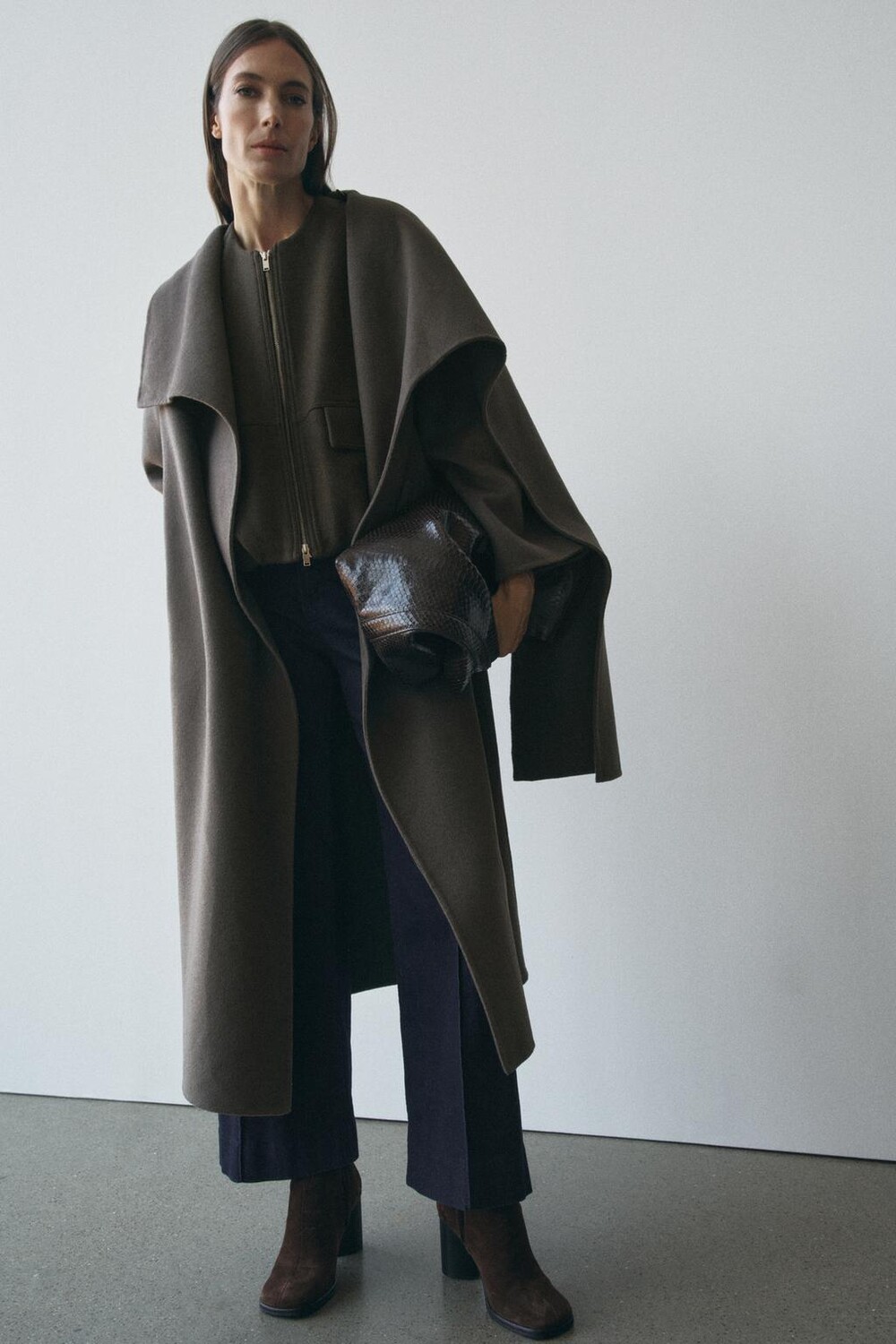 

Пальто-шарф из шерстяной смеси ZARA, серо-коричневый
