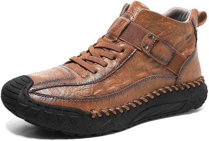 

Мужские осенне-зимние модные кроссовки MEIXI с высокими берцами, выполненные из микрофибры с ручной прошивкой, для повседневного и спортивного ношения Meixi Mobile, светло-коричневый