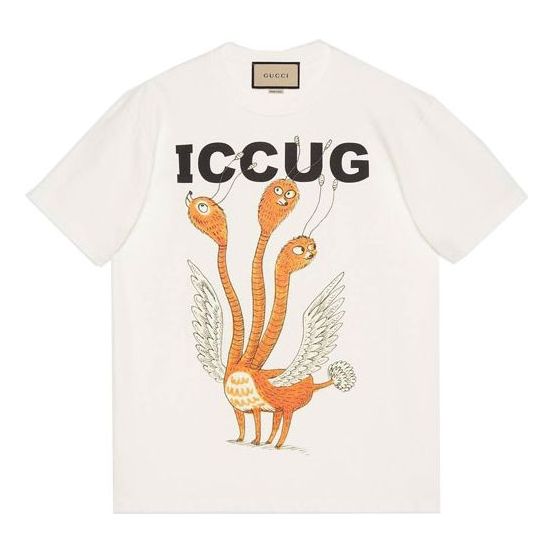 

Футболка Men's Gucci SS21 Round Neck Printing Short Sleeve Beige T-Shirt, кремовый