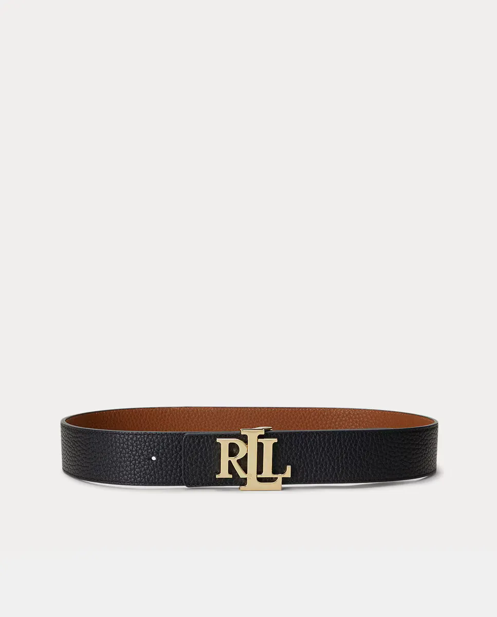 

Широкий двусторонний кожаный ремень с золотой пряжкой Lauren Ralph Lauren, черный