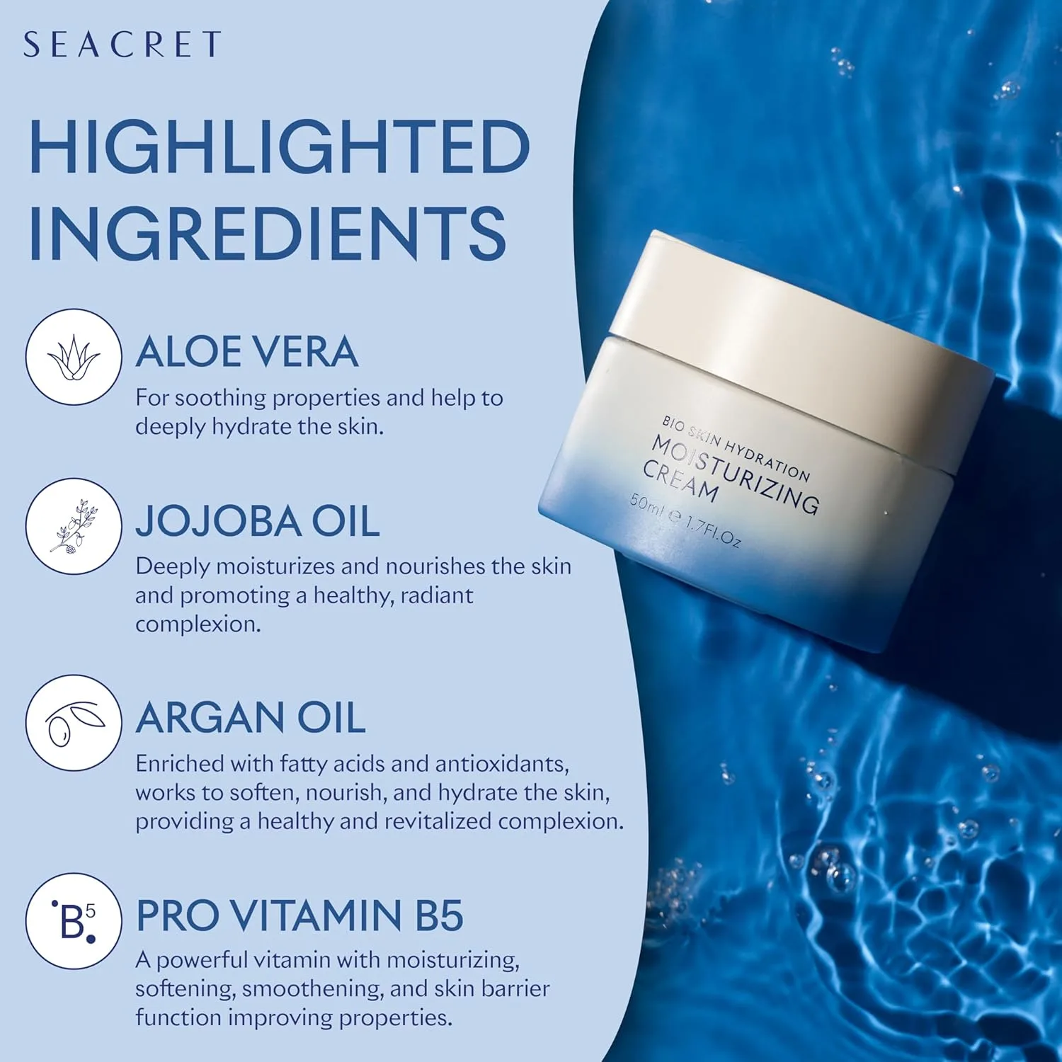 SEACRET - Bio Skin Hydration Face Cream - Насыщенный увлажняющий крем для лица, обогащенный минералами Мертвого моря и питательной сывороткой Bio Skin Hydration. — фото 3