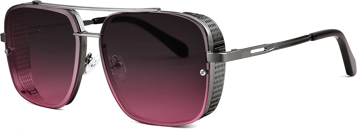 

Солнцезащитные очки FEISEDY для мужчин и женщин, винтажные, пилотные, квадратные, модные, металлические, в стиле стимпанк, для рыбалки и вождения, B2894, Gun Grey Frame Gradient Red