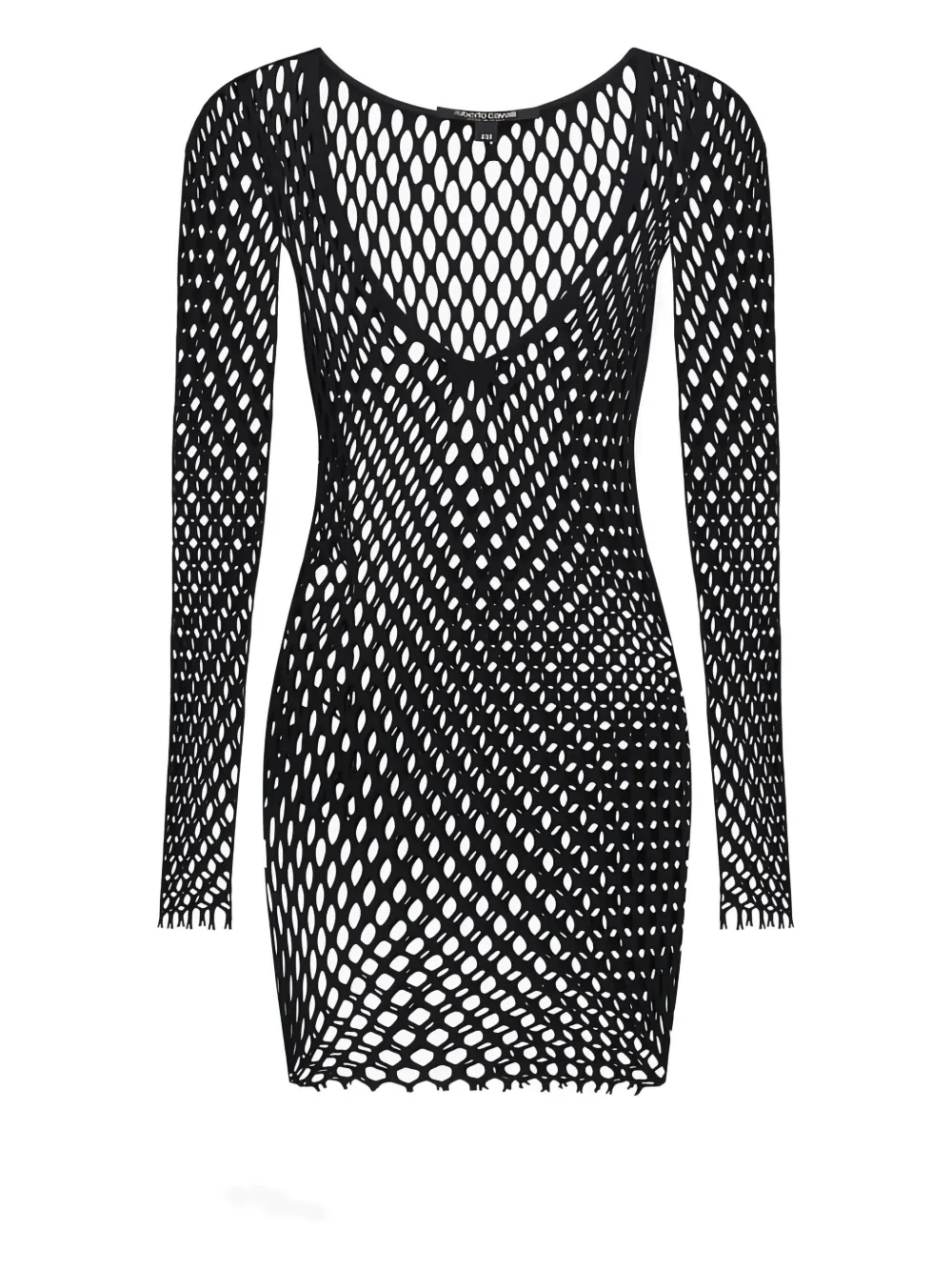 

Пляжное мини-платье с длинными рукавами и сетчатым узором Roberto Cavalli, черный