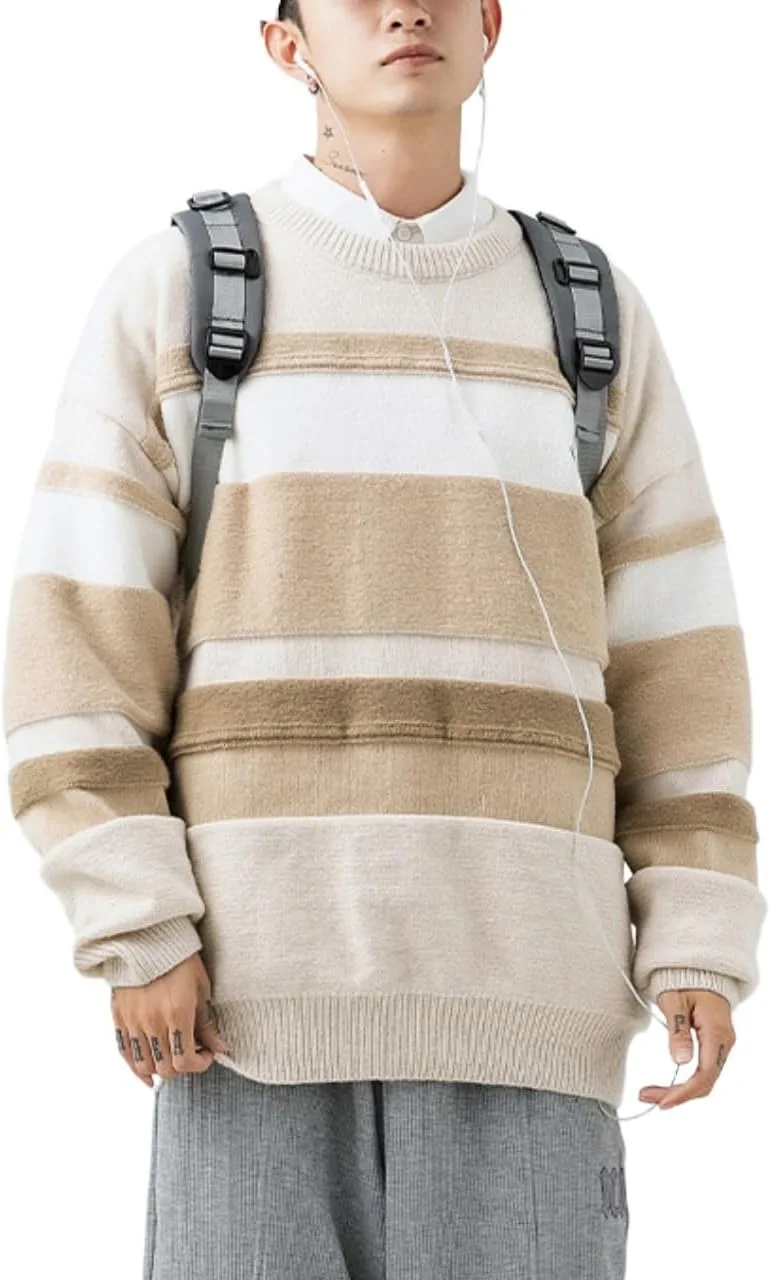 

POHADON свитер Vintage в полоску для женщин и мужчин, оверсайз, вязаный