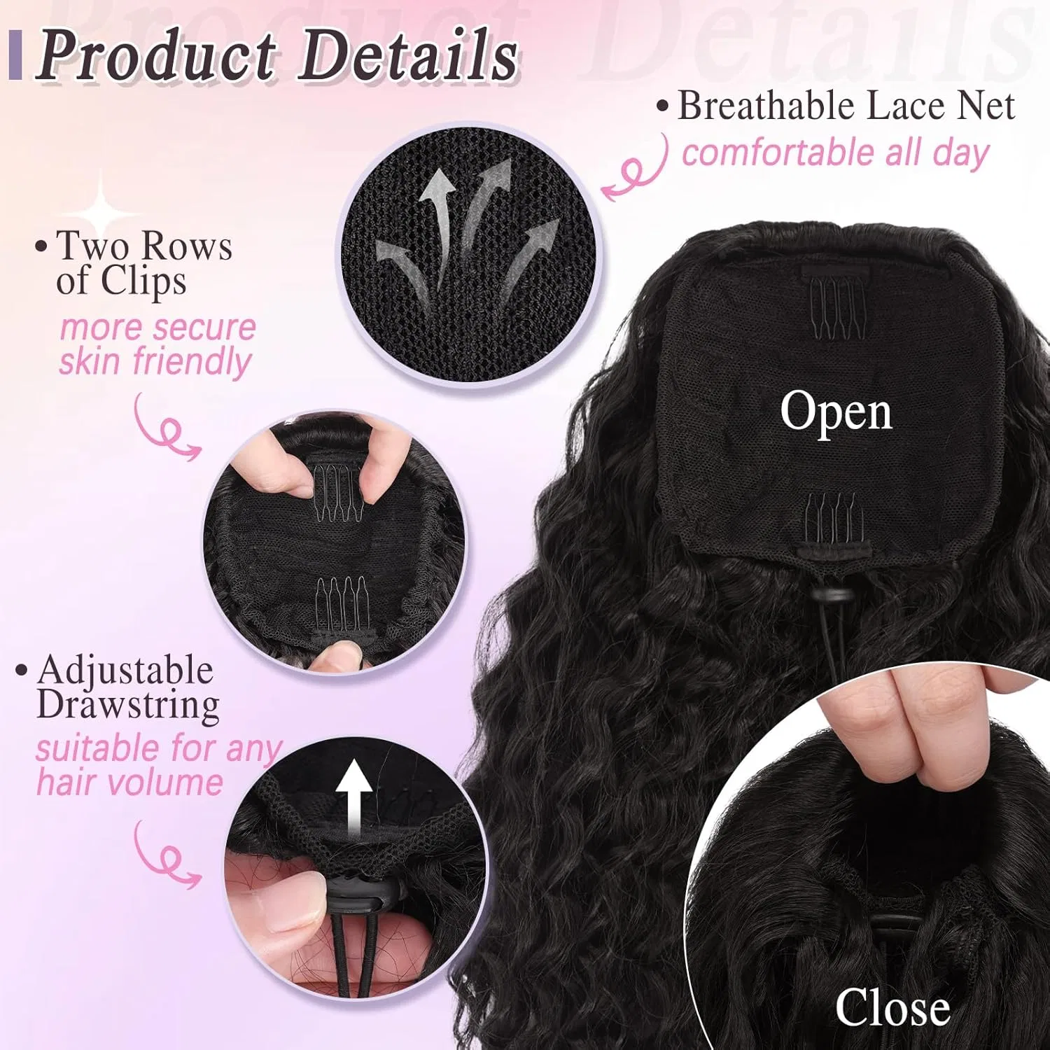 Накладной хвост на заколке «Curly Ponytail» от RUWISS Ruwiss, Black Brown — фото 3