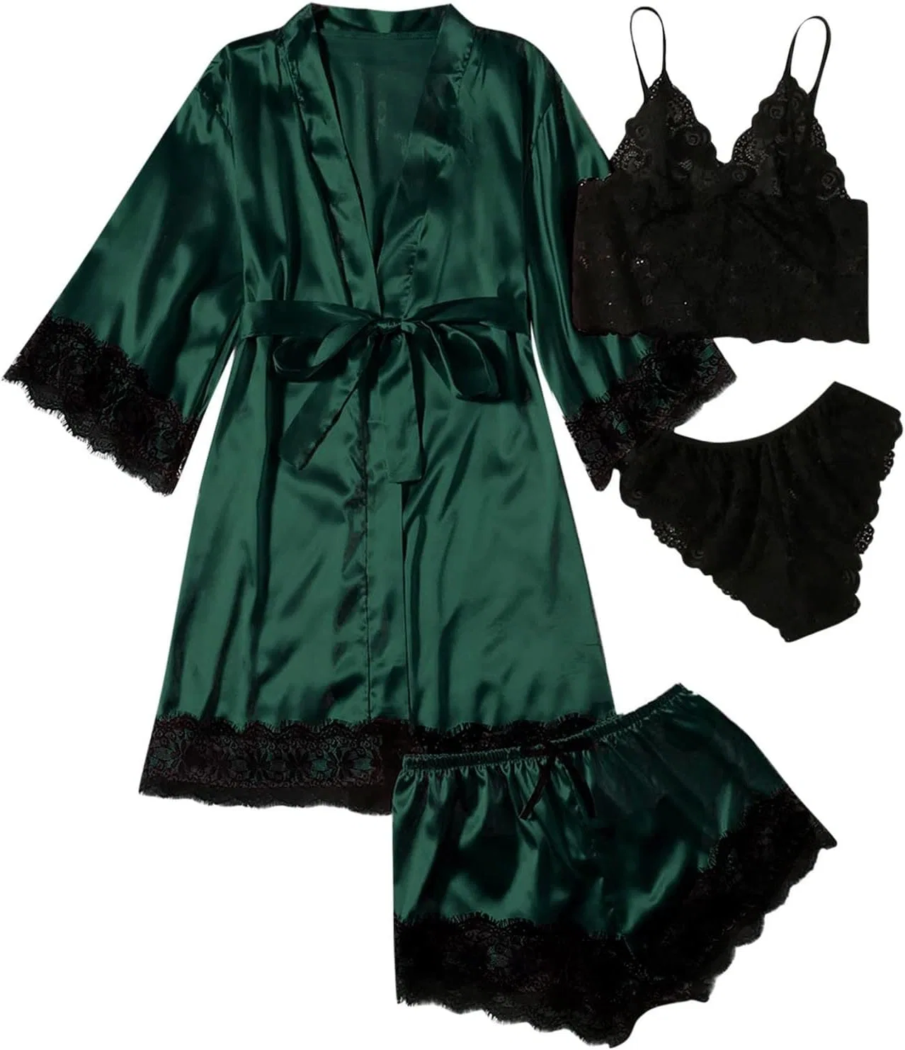 Комплект пижамы из сатина, с кружевом, A01 Green