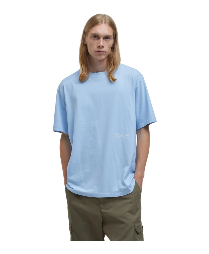 

Футболка оверсайз с графическим принтом из шамбре. Barbour, синий