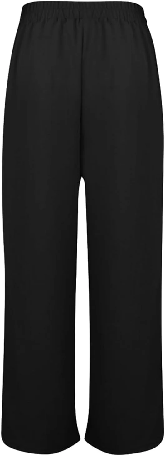 Брюки Side Button Wide Leg для женщин: повседневные, удобные, свободного кроя, на резинке, с высокой талией, палаццо Generic, черный — фото 4