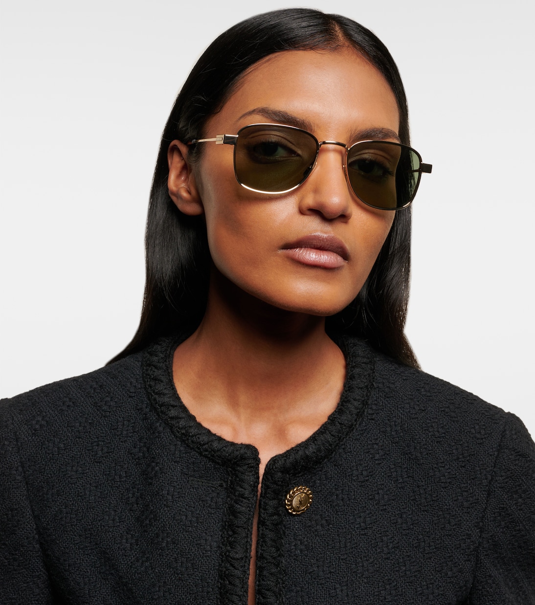 Солнцезащитные очки SL741 авиатор Saint Laurent, Gold-Gold-Green — фото 3