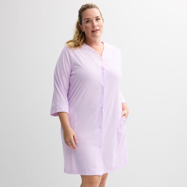

Плюс сайз махровый короткий халат на кнопках Miss Elaine Essentials, цвет lavender