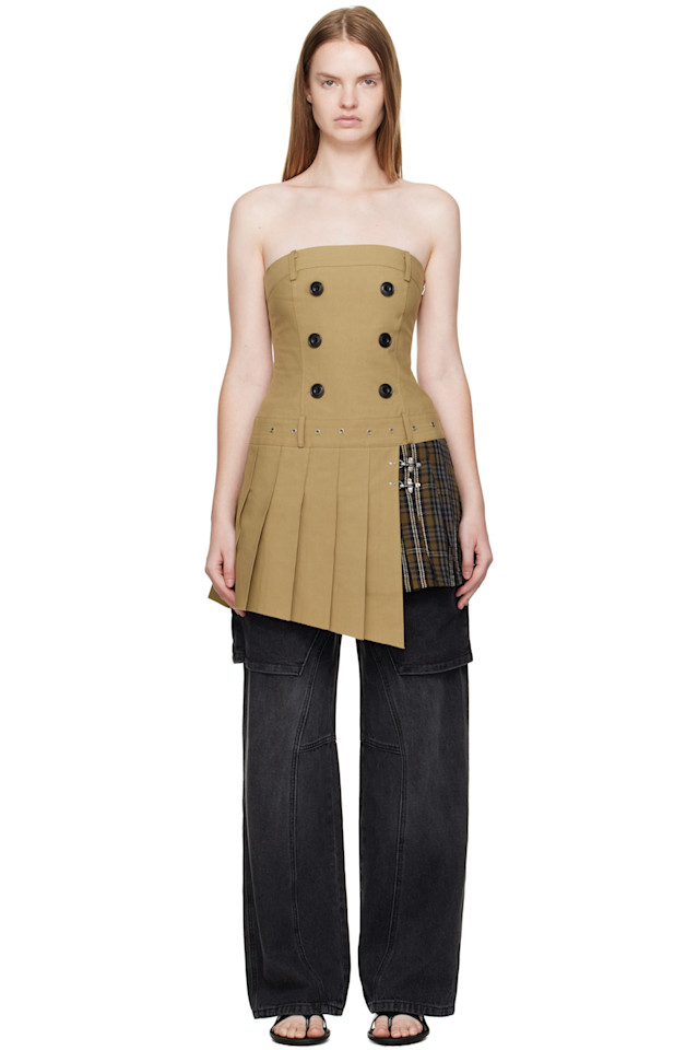 

Andersson Bell Бежевое мини-платье-тренч с двойными складками