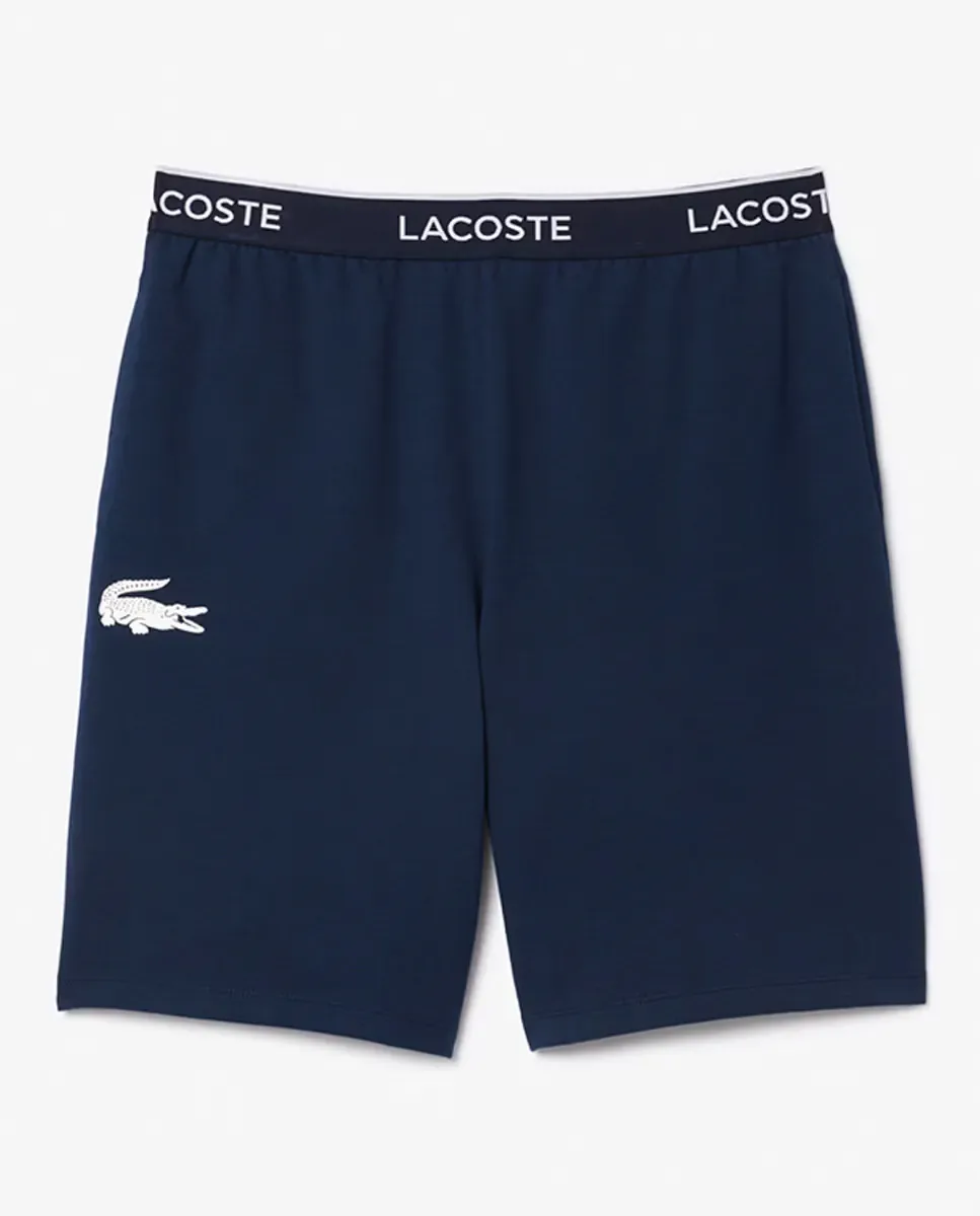 Домашние шорты из флиса с логотипом на поясе для мужчин Lacoste, темно-синий