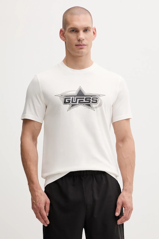 

Хлопковая футболка NELLO Guess, бежевый