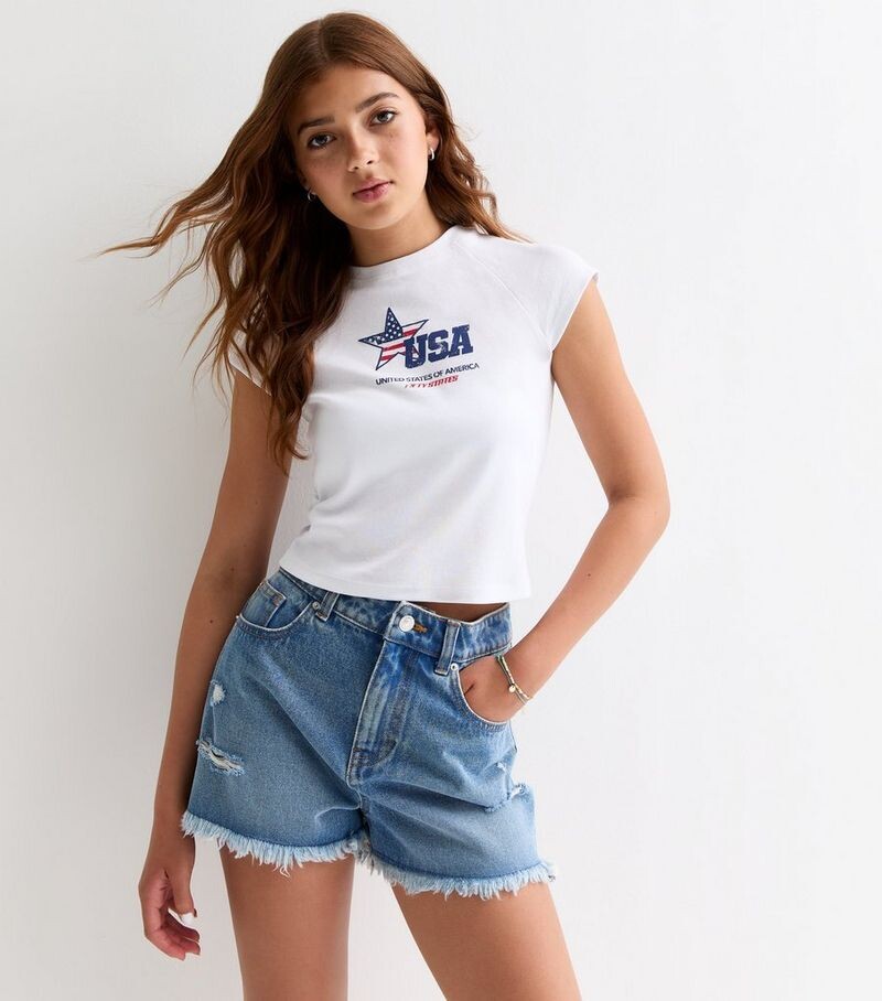 

Белая футболка с графическим принтом для девочек USA New Look, белый