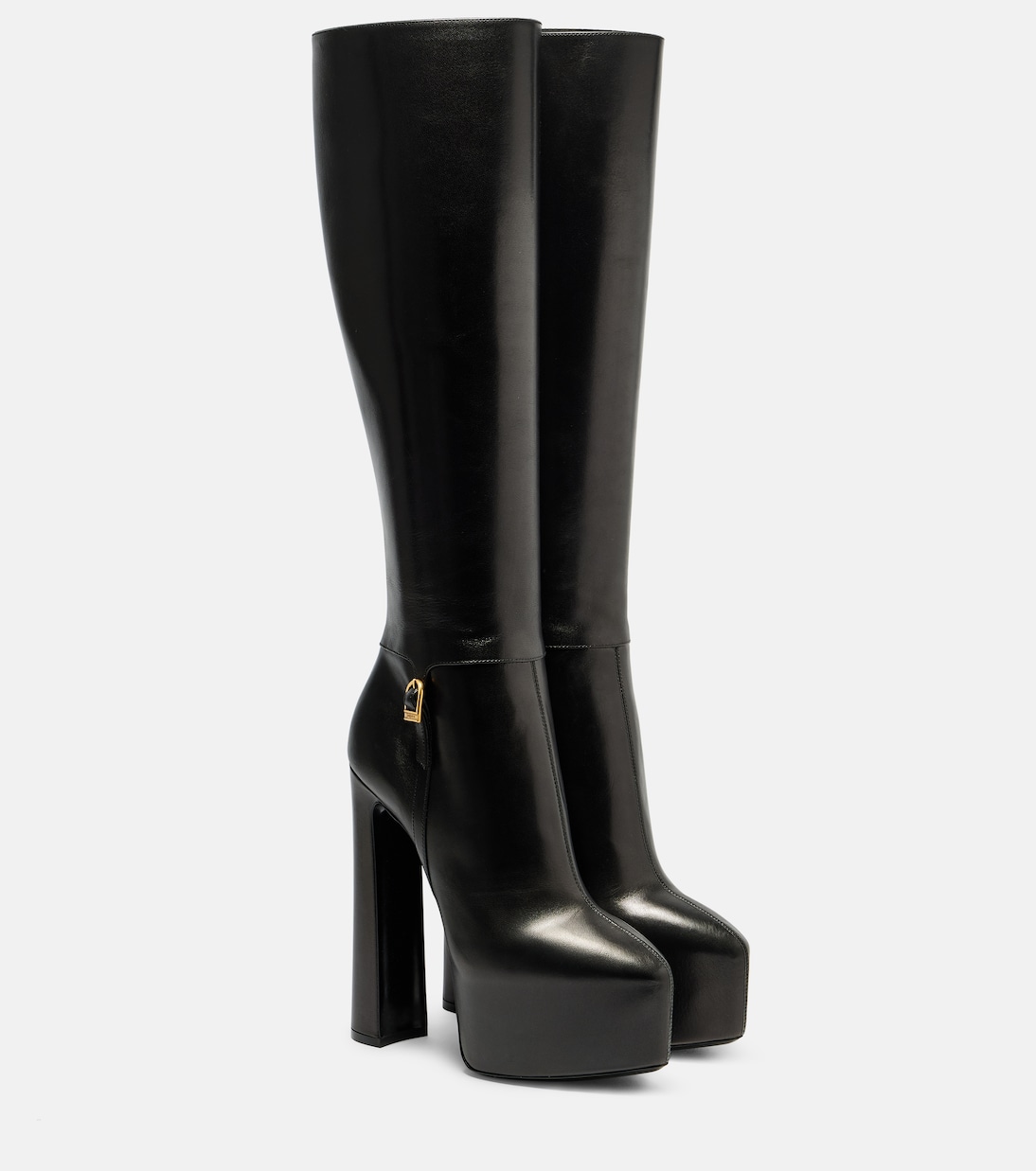 Сапоги Nico из кожи на платформе до колена Saint Laurent, Noir