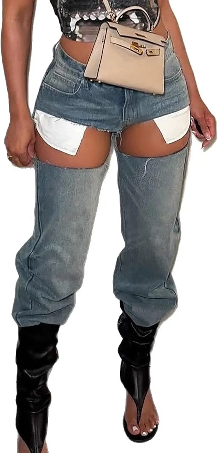 

Женские рваные джинсы low rise straight leg с потертостями QLAUYIOE