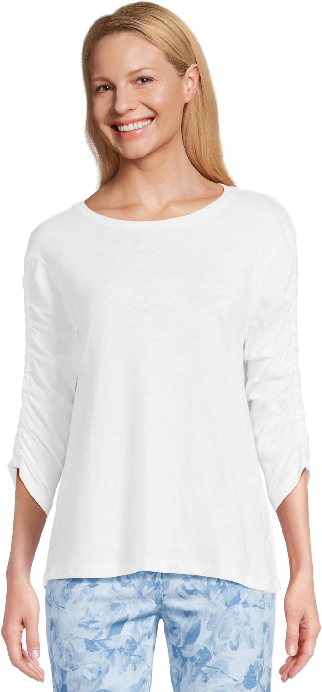 

Футболка Elliott Lauren Enzyme Wash Jersey - Crew Neck Ruched Sleeve Tee, белый