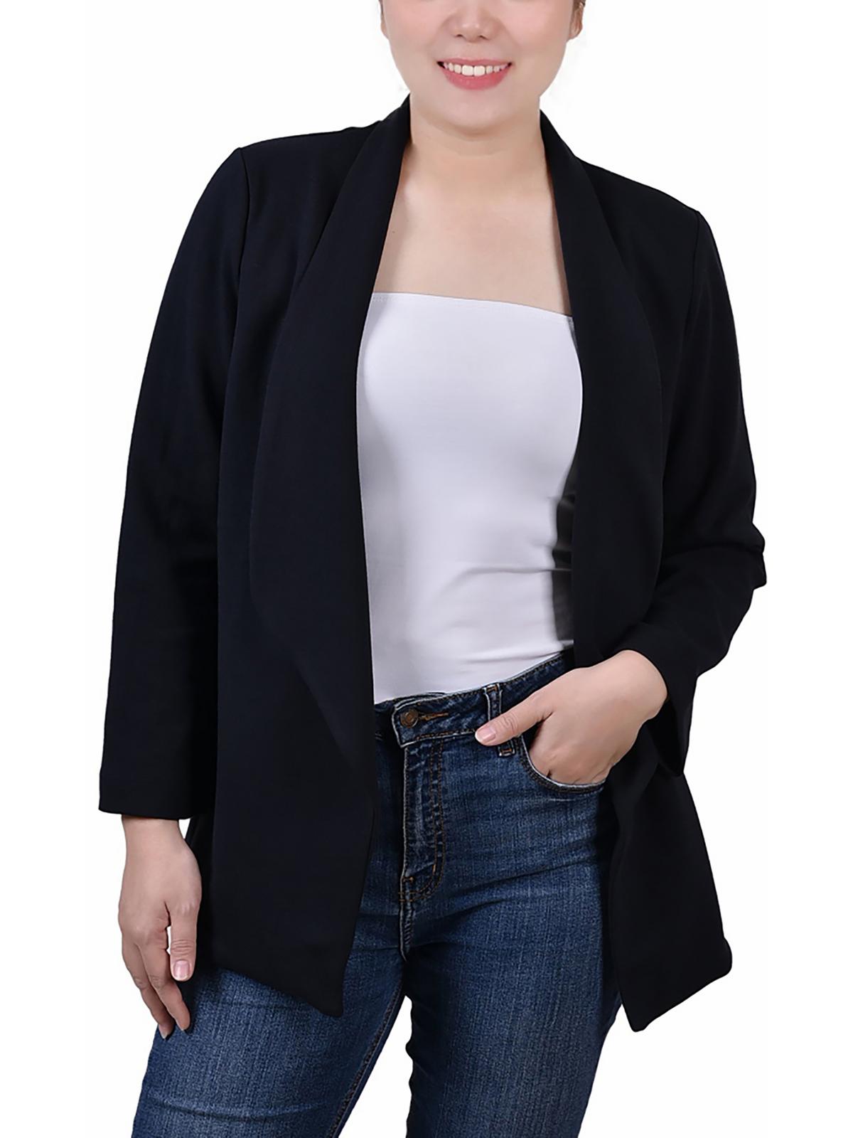 

Petites Womens Ponte Solid Open-Front Блейзер NY Collection, черный