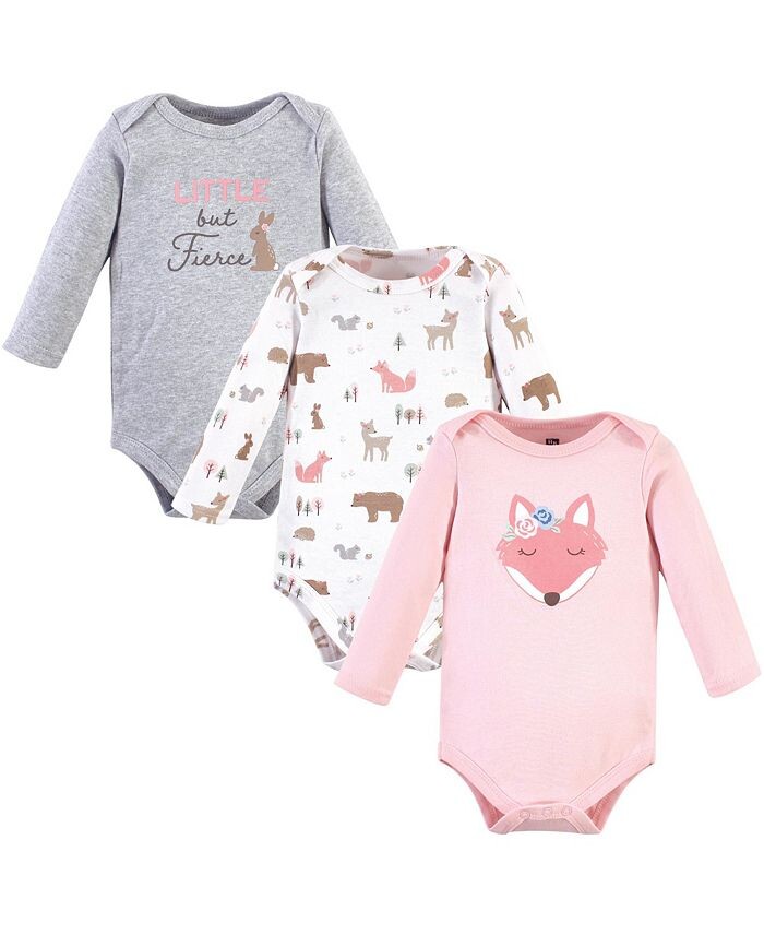 

Хлопковые боди с длинными рукавами для маленьких девочек Fox, 3 шт. Hudson Baby, розовый