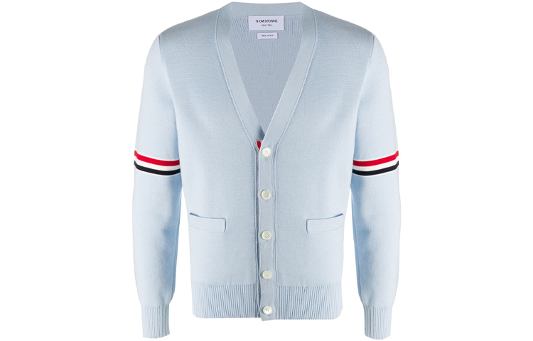 

Свитер с круглым вырезом и полосками THOM BROWNE, светло-голубой