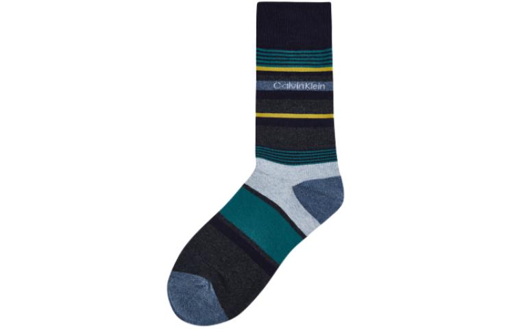 

CK/ Мужские носки Crew Calvin Klein, 405-Charcoal Black Green Stripes