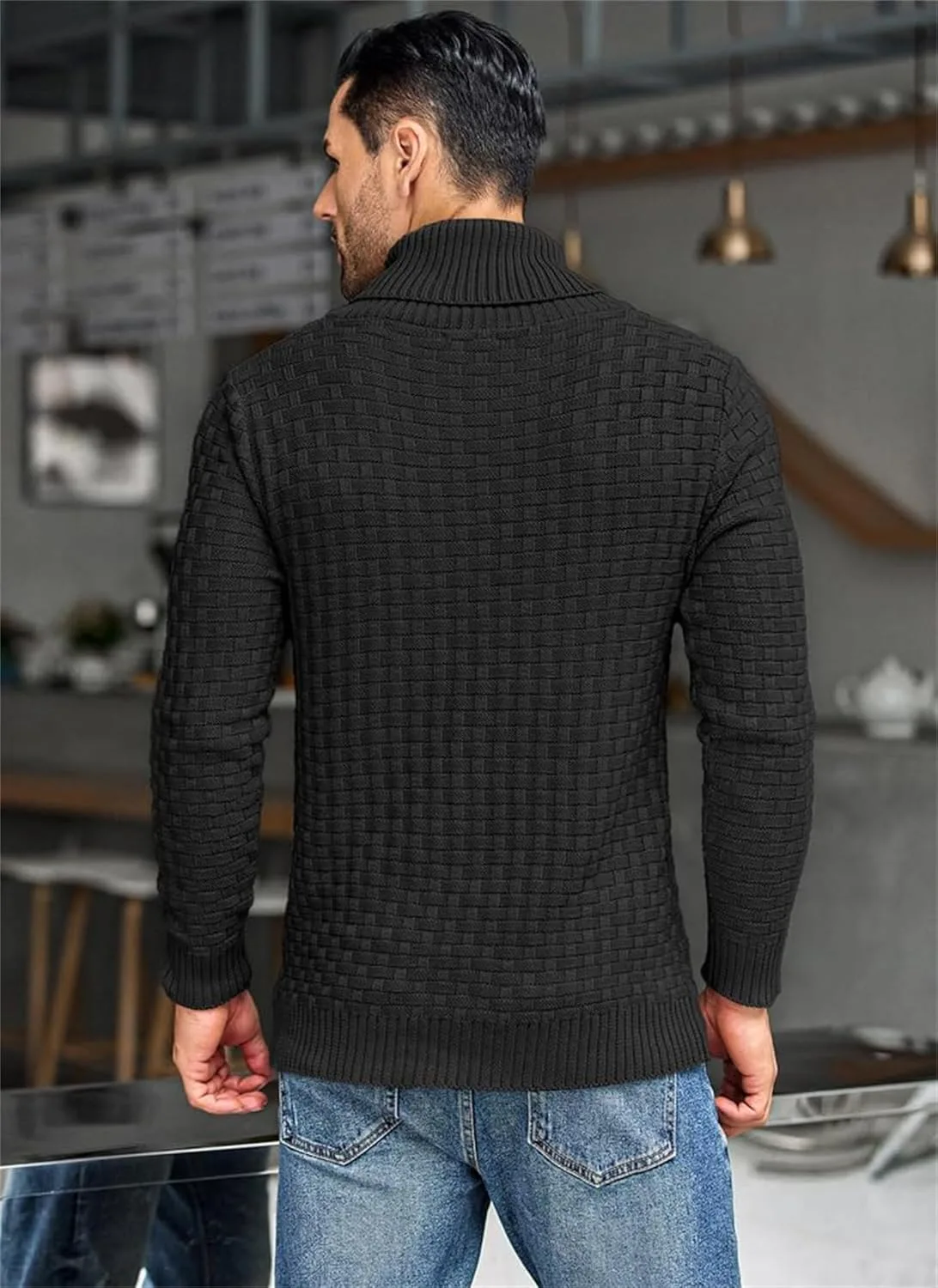 Мужской свитер с воротником шаль и кабельной вязкой, Slim Fit — фото 3